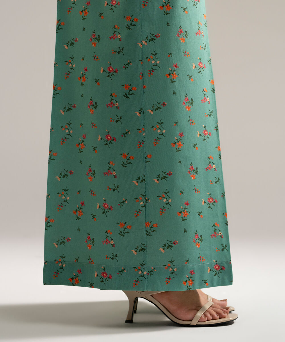 Women's RTW Cambric Printed Green  Flared Pants
