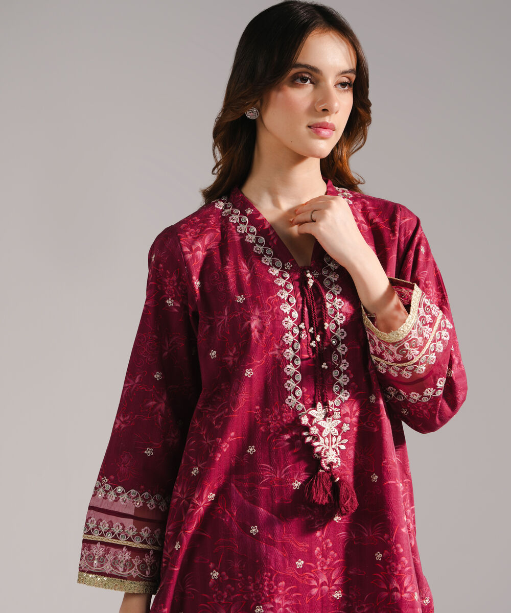Women's RTW Leno Kara Embroidered A-Line Plum Shirt
