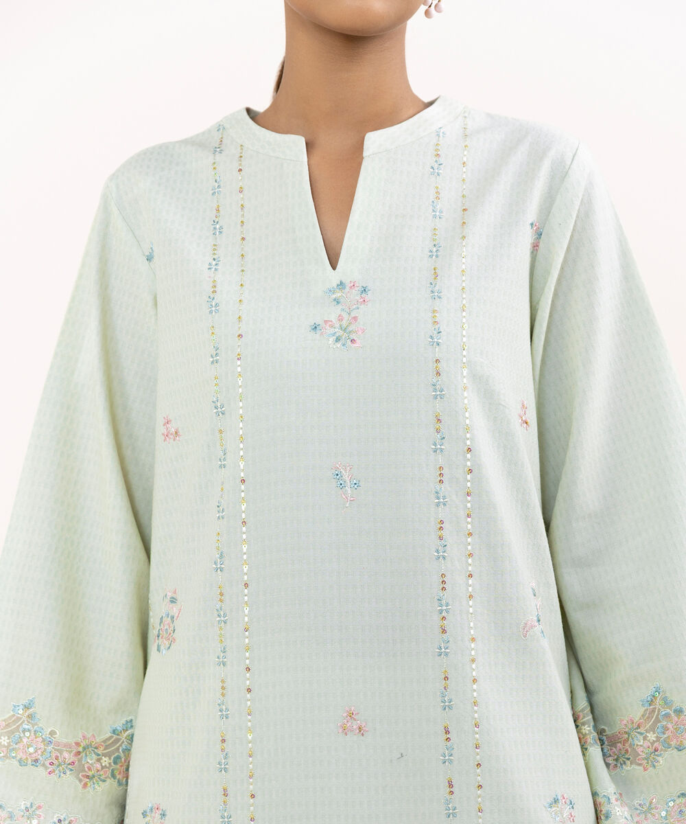 Women's Unstitched Linen Jacquard Dyed Three Piece Suit