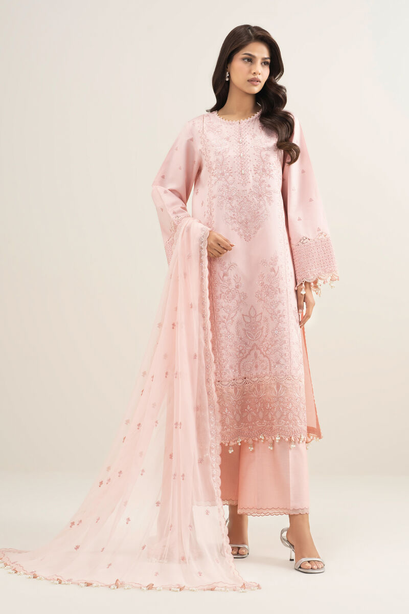 3 Piece - Embroidered Cotton Net Suit