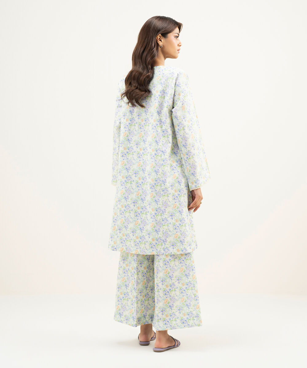 Women's RTW Seersucker Printed Mint Green Straight Shirt