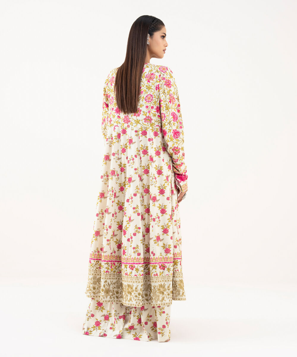 Women's RTW Lawn Viscose Off White Embroidered Pishwas