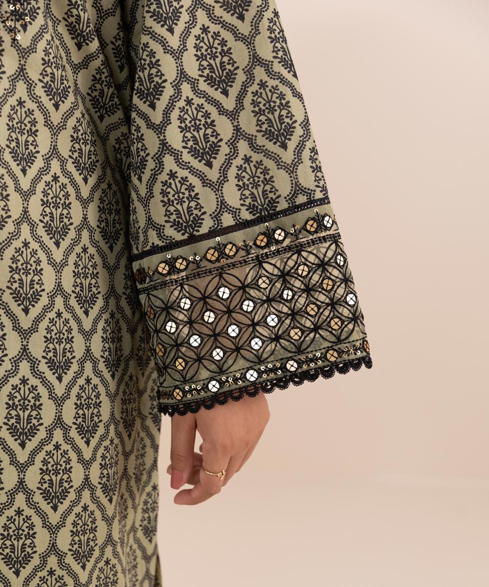Women's Pret Lawn Brown Printed Embroidered A-Line Shirt