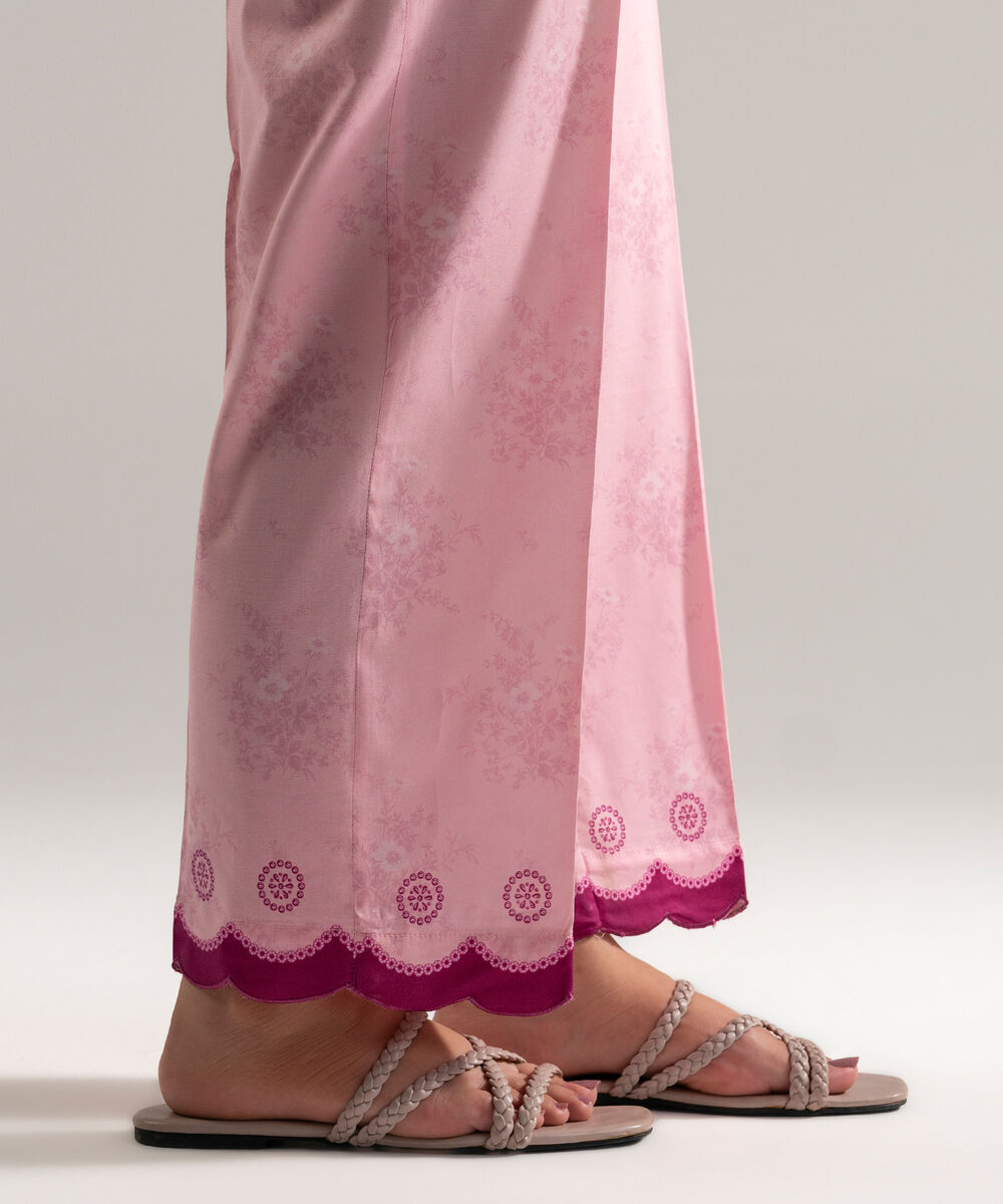 Women's RTW Cotton Viscose Printed Pink Straight Pants