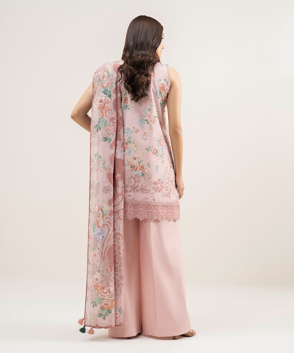 Women's Unstitched Lawn Printed Pink 2 Piece Suit