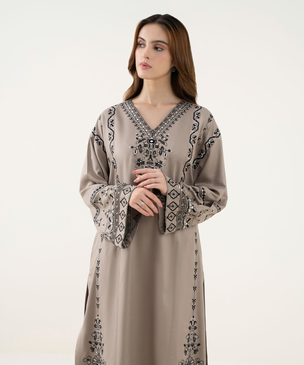 Women's RTW Viscose Marina Embroidered Straight Grey Shirt