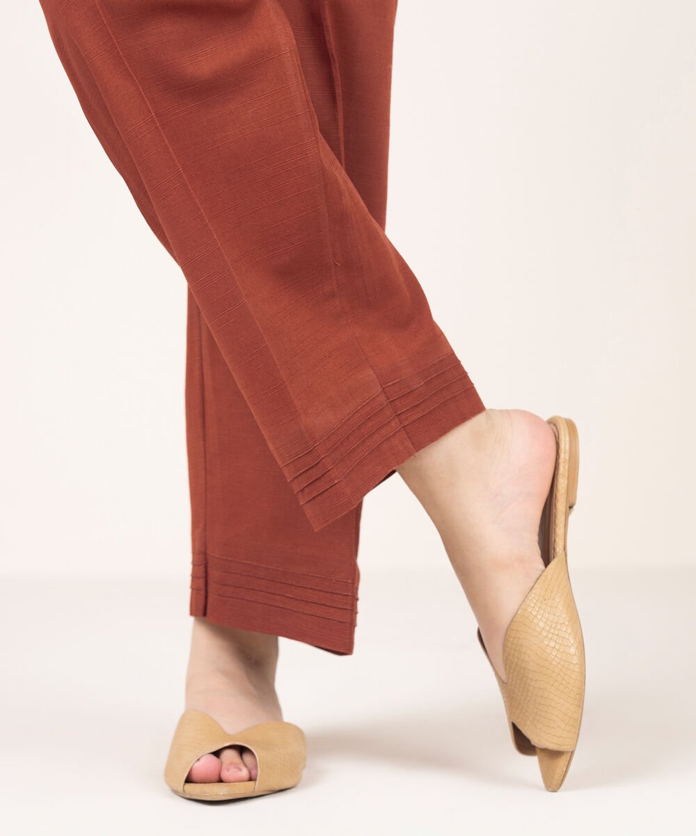 Women's RTW Khaddar Solid Rust Culottes