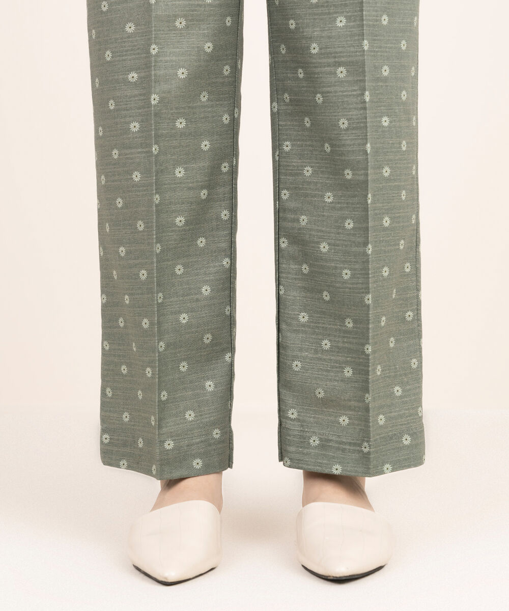 Women's RTW Cotton Printed Grey Straight Pants