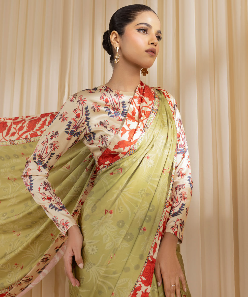 Women's Embroidered Blended Satin Multi Saree