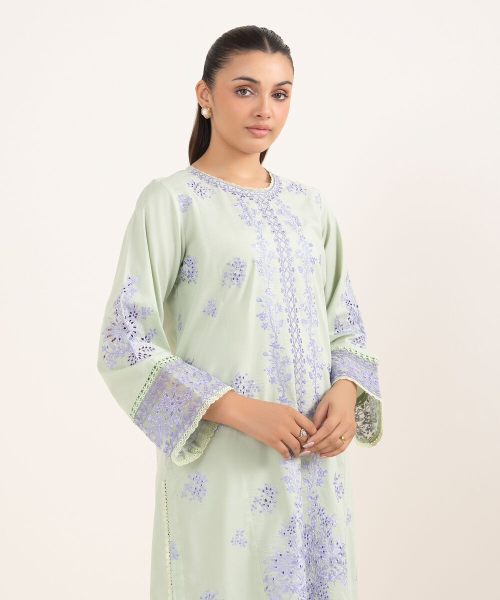 Women's RTW Cambric Mint Green Dyed Aline Shirt