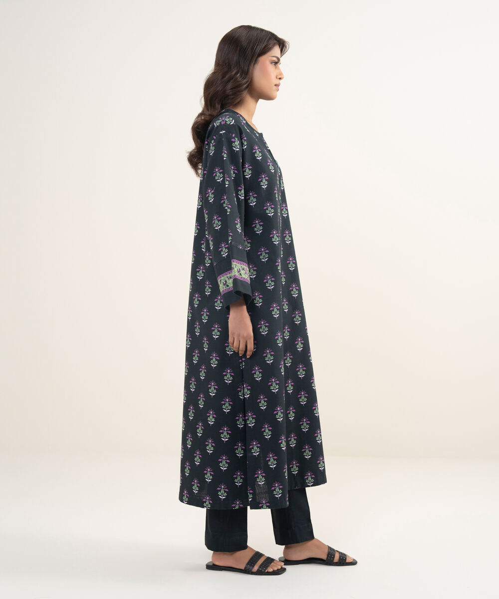 Women's Unstitched Arabic Khaddar Black  3 Piece Suit