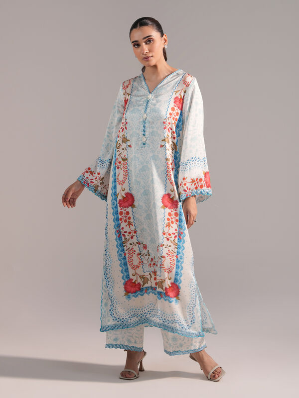 2 Piece - Printed Satin Suit