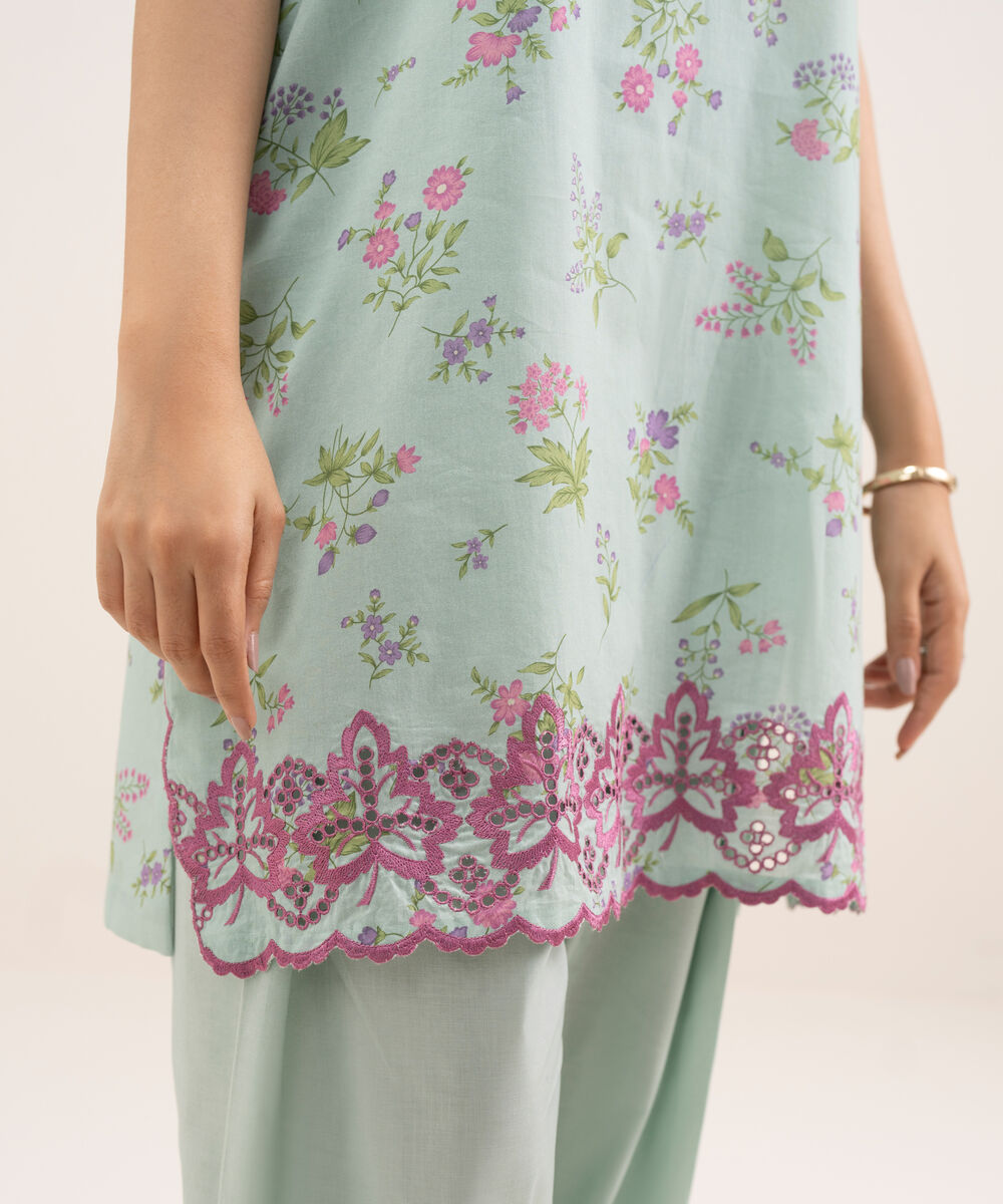 Women's Unstitched Lawn Embroidered Blue 3 Piece Suit