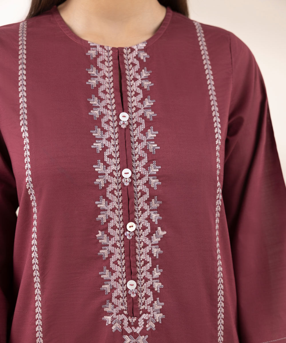 Women's RTW Cross Hatch Red Embroidered A-Line Shirt