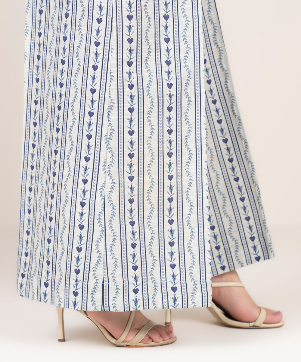 Women's RTW Khaddar Printed Grey Flared Pants