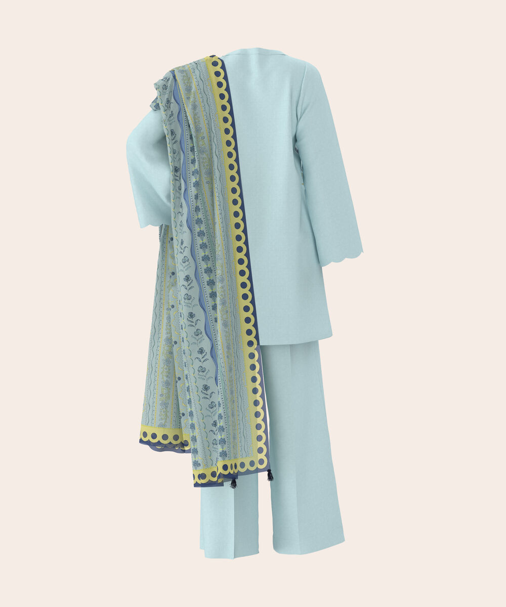 Women's Unstitched Self Jacquard Light Blue  Embroidered 3 Piece Suit