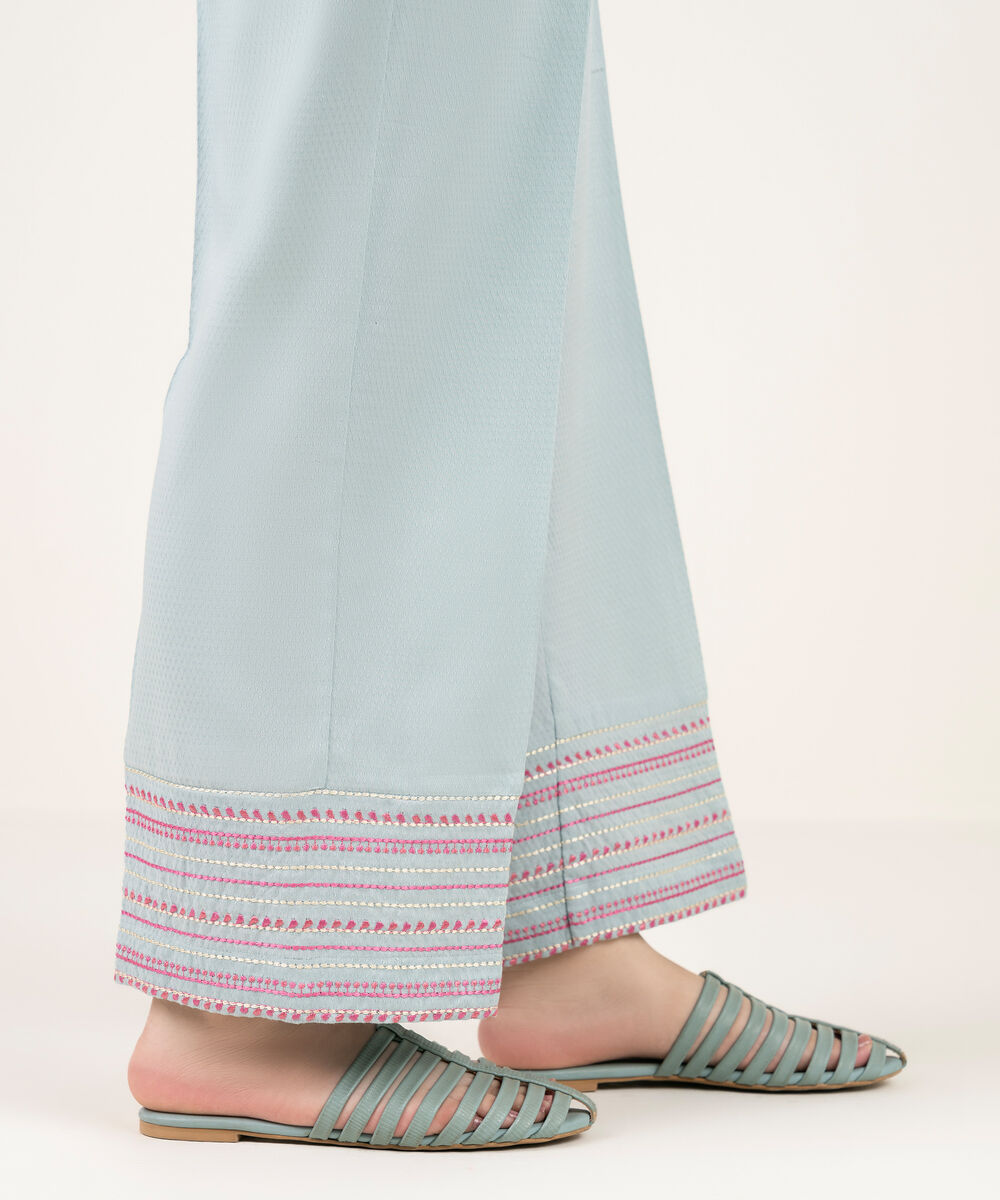 Women's RTW Dobby Embroidered Blue Culottes