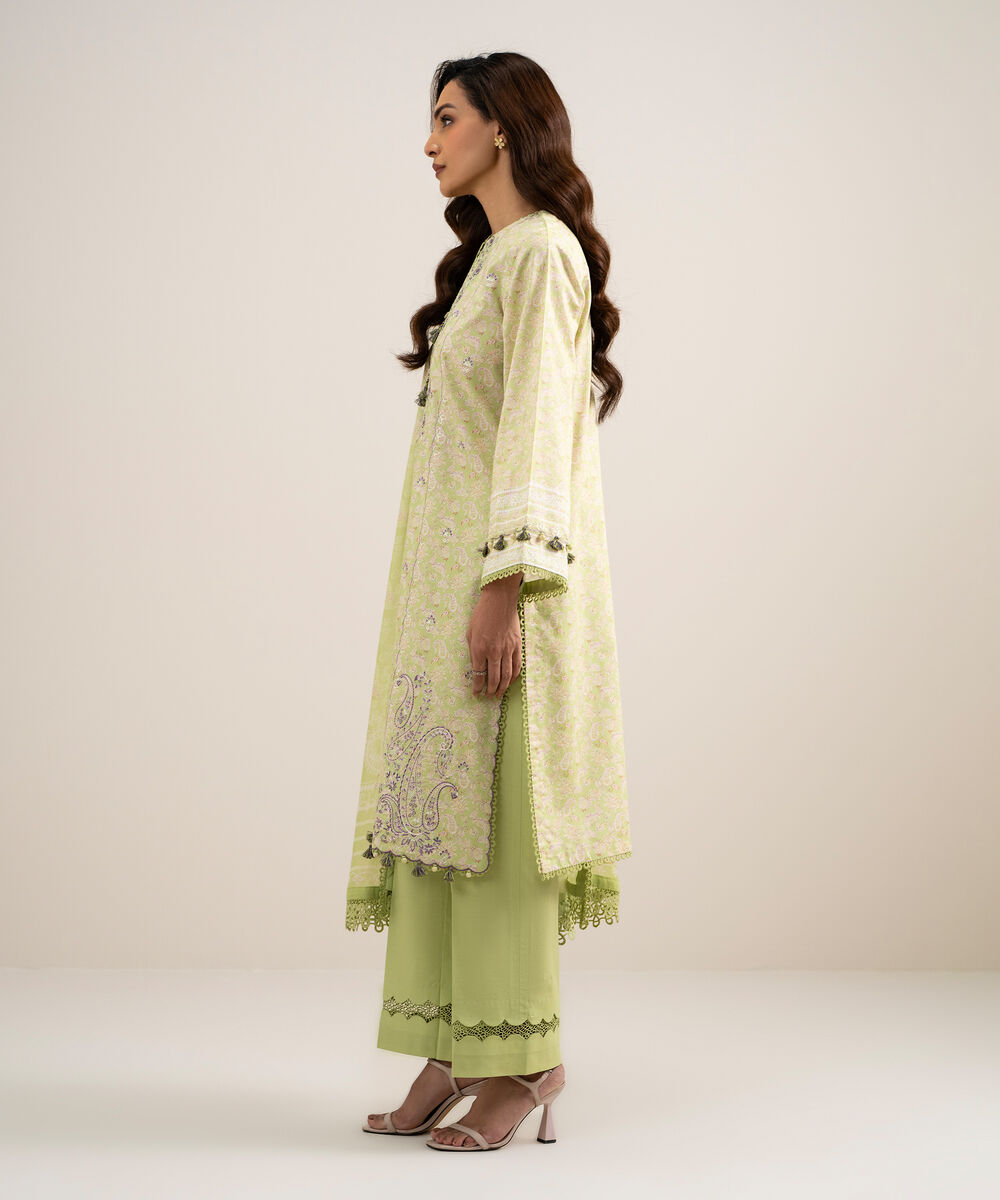 Women's Unstitched Lawn Embroidered Green