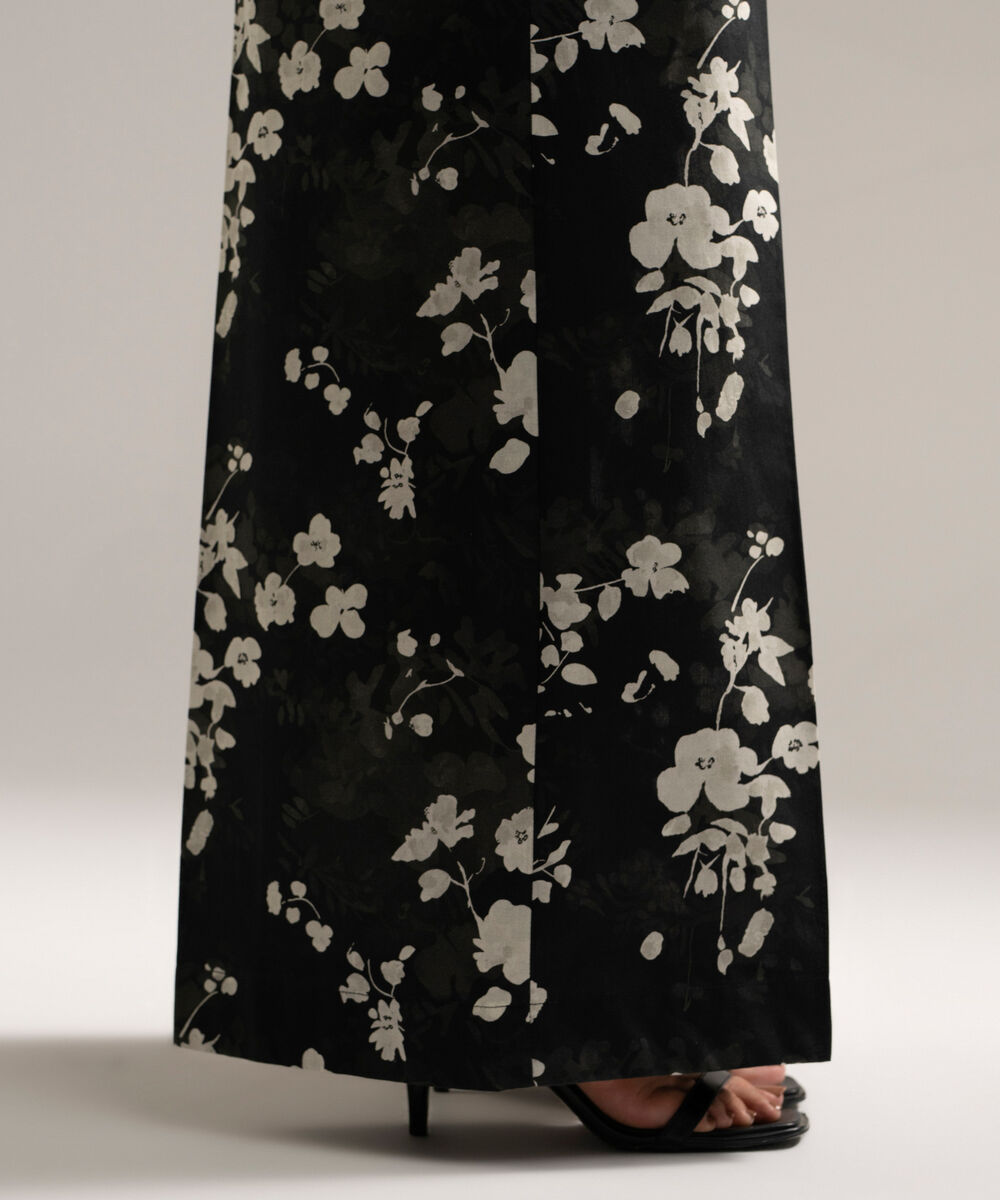 Women's RTW Cambric Printed Black Flared Pants