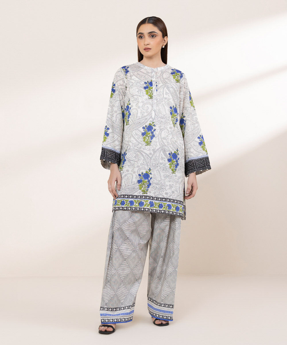 Women's RTW Textured Lawn Multi Printed A-Line Shirt