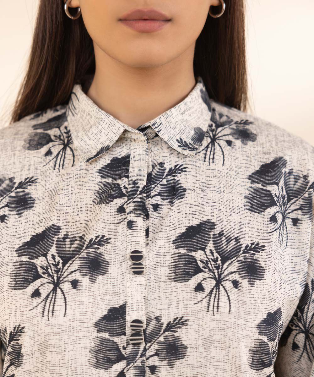 Women's Unstitched Lawn Printed Off White Shirt