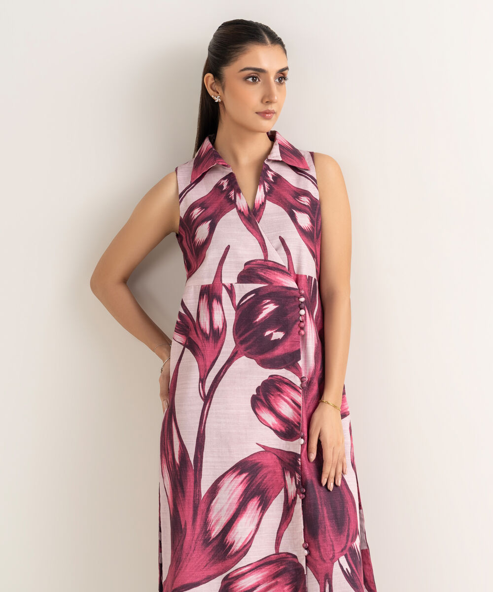 Women's Unstitched Khaddar Printed Pink Shirt