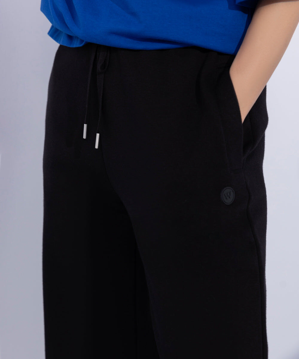 Woman - Black Fleece Wide Leg Jogging Trousers
