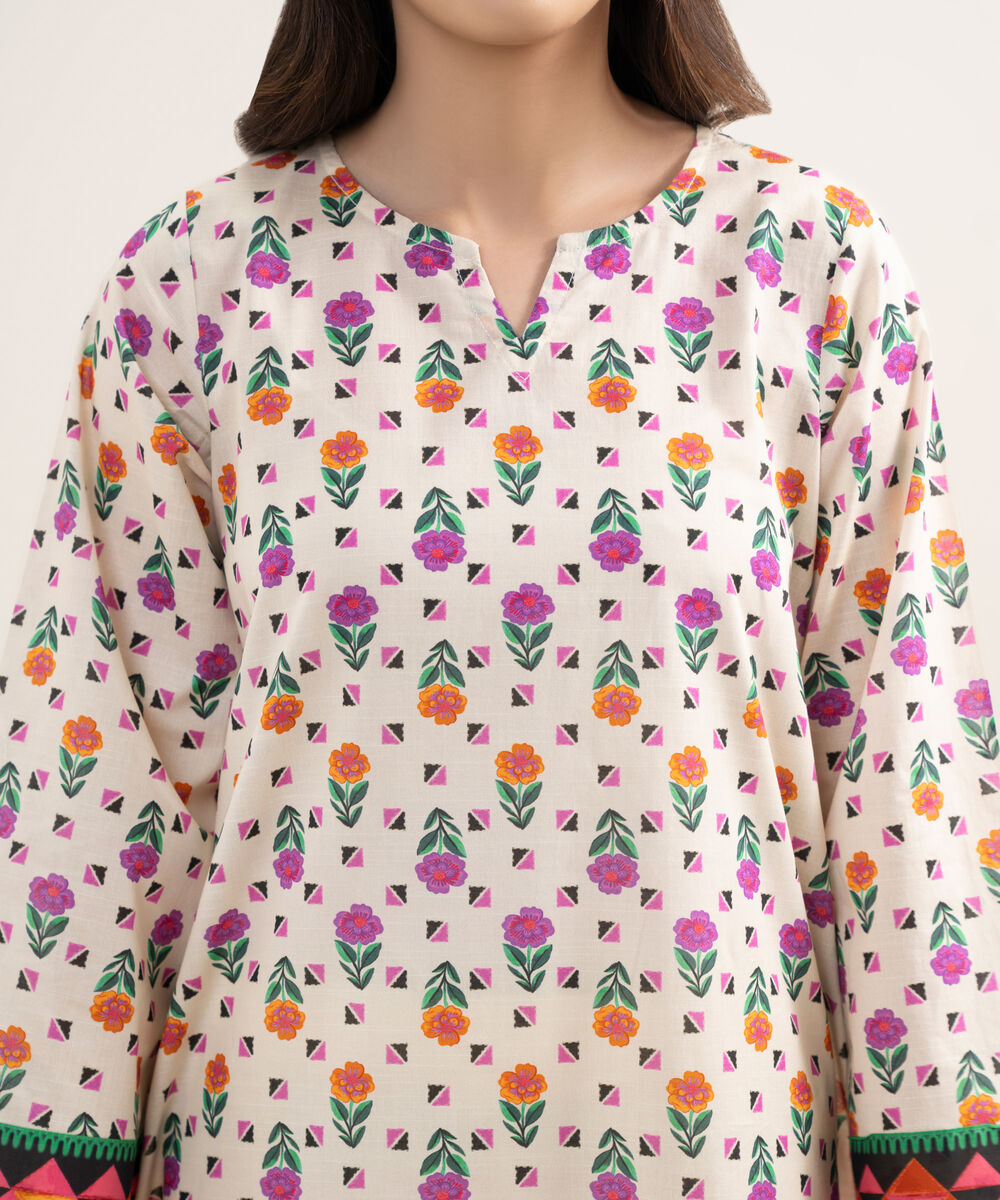 Women's RTW Slub Lawn Printed Multi 3 Piece Suit