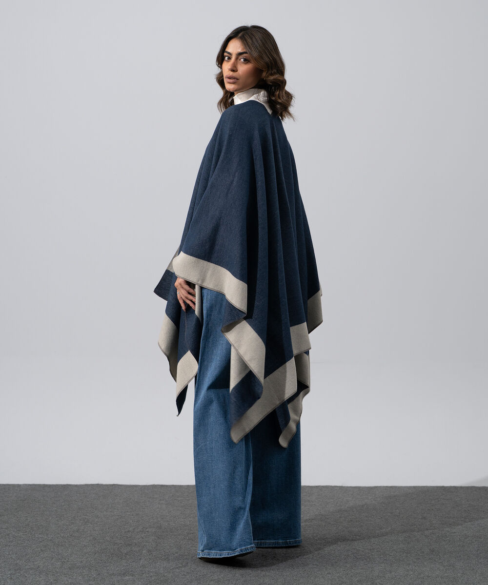 Women's Western Wear Blue Polyester Cape Shawl