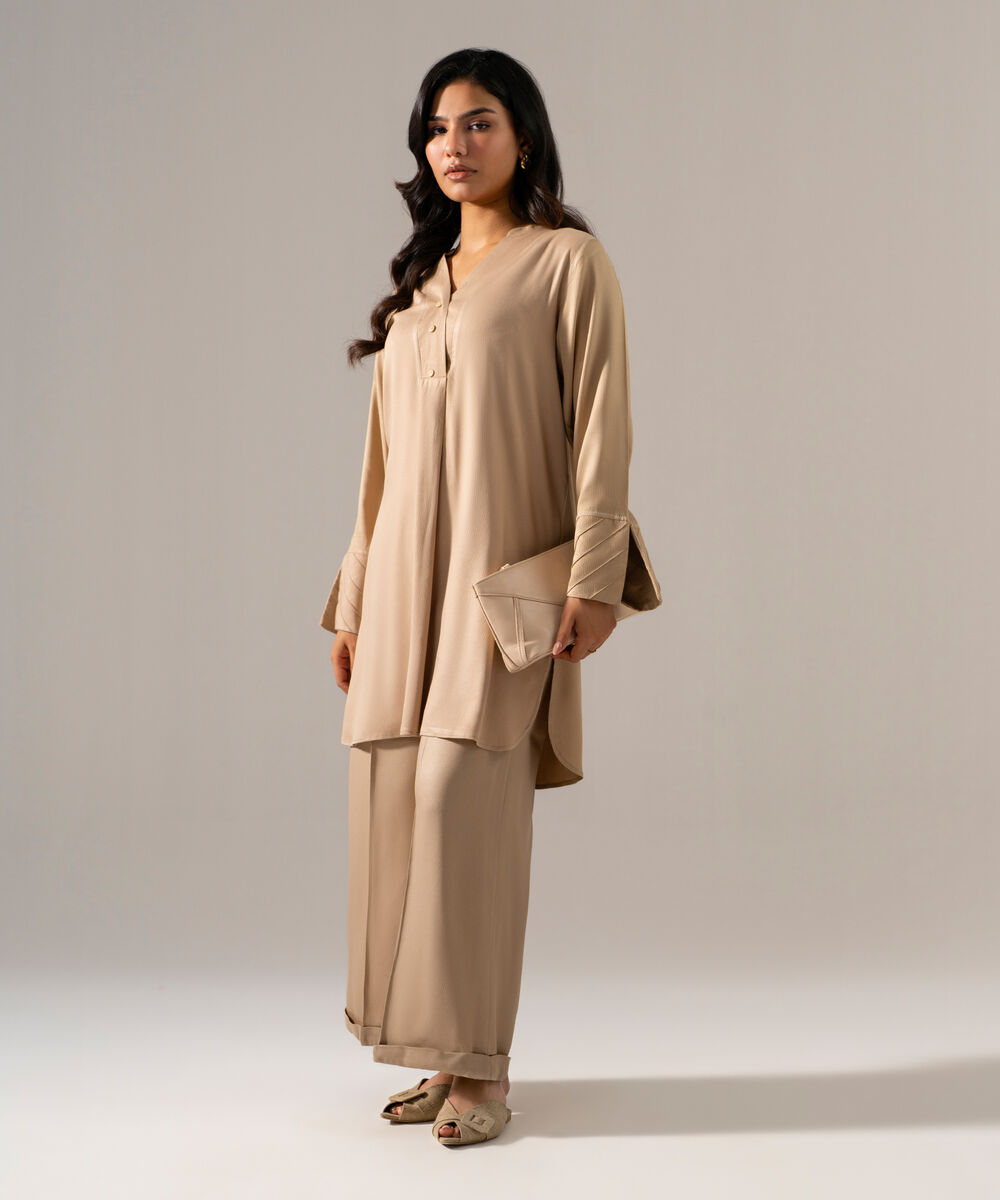Women's RTW Bedford Solid Beige 2 Piece Suit