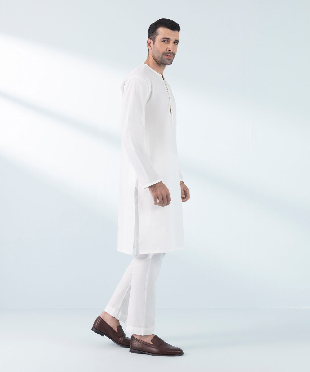 Man - White Embroidered Cotton Suit