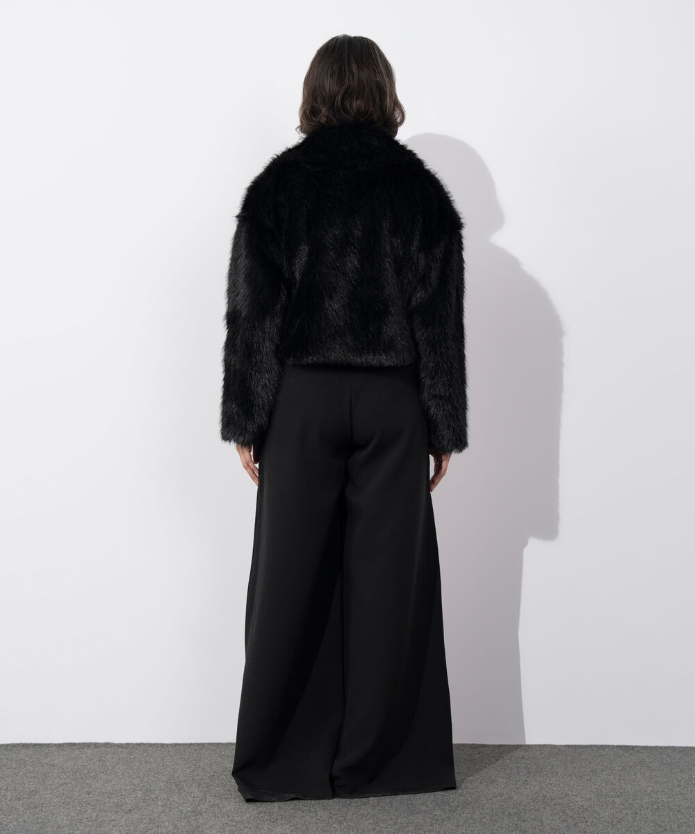 Women's Western Wear Black Faux Fur Jacket