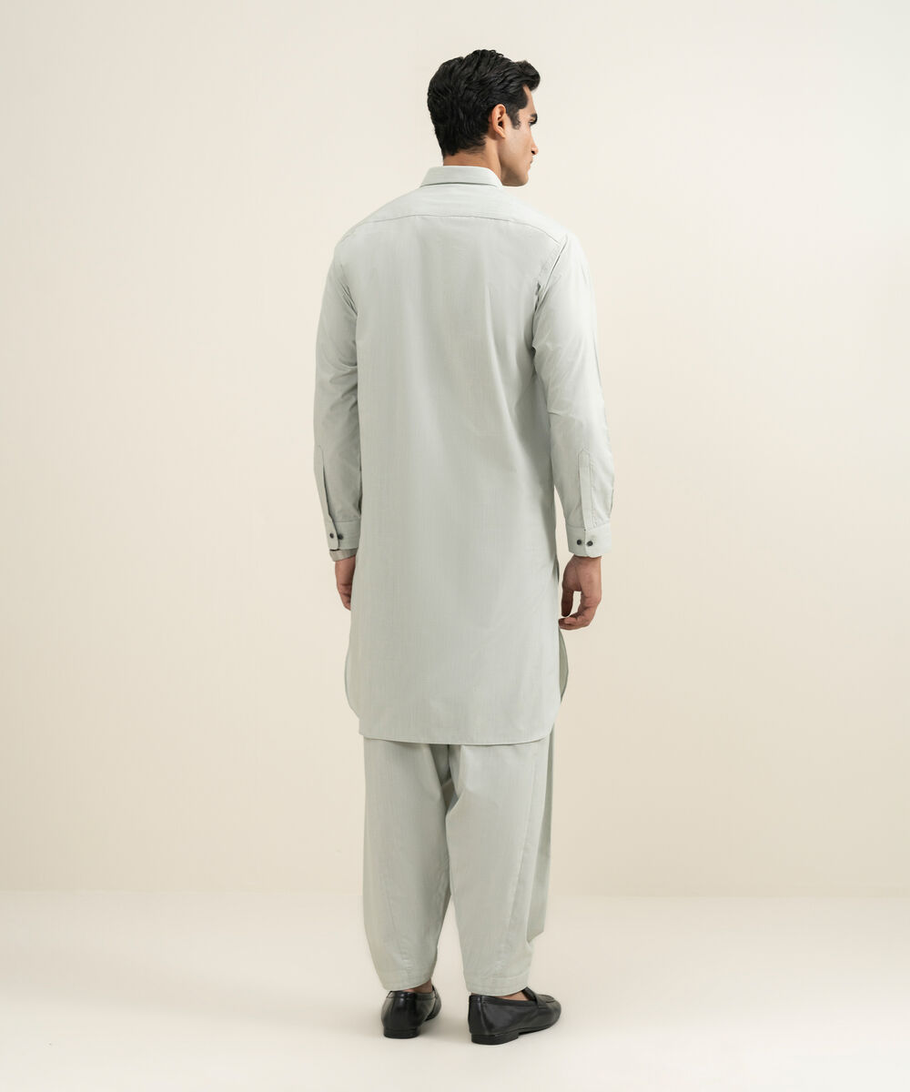 Men's light grey Blended Yarn Dyed Kameez Shalwar