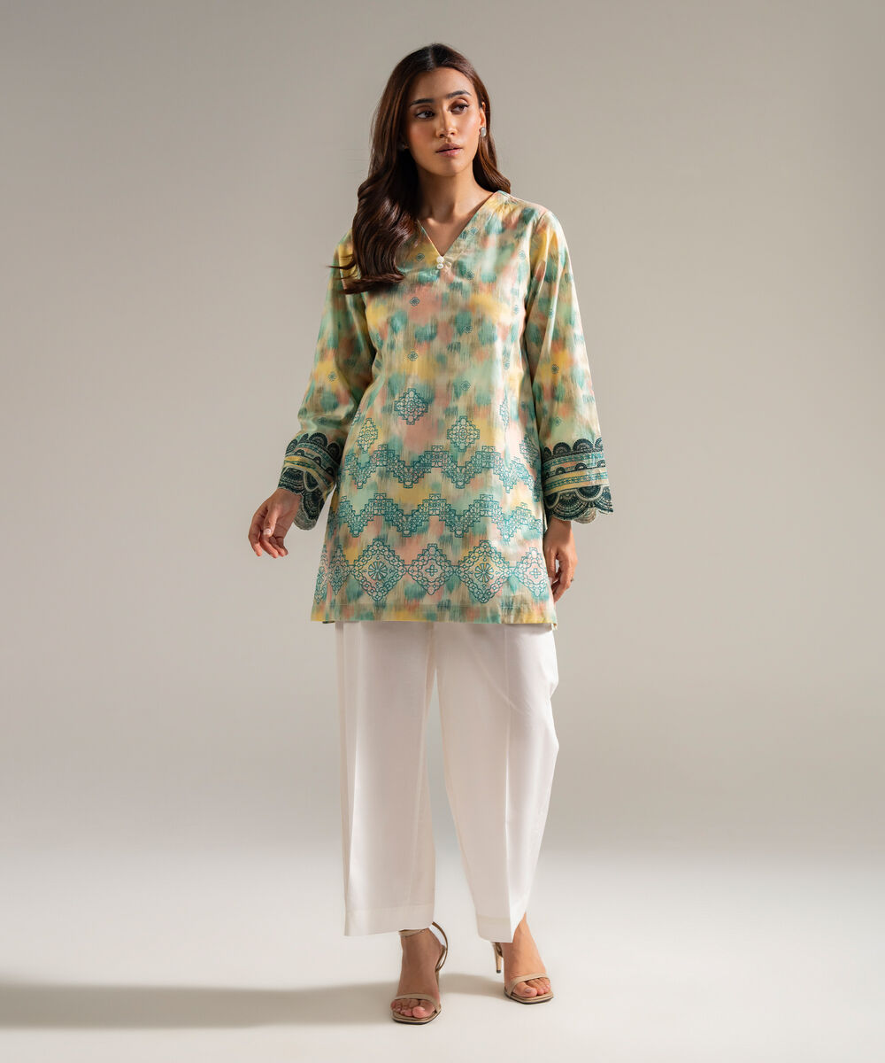 Women's RTW Cambric Embroidered Mint Green 2 Piece Suit