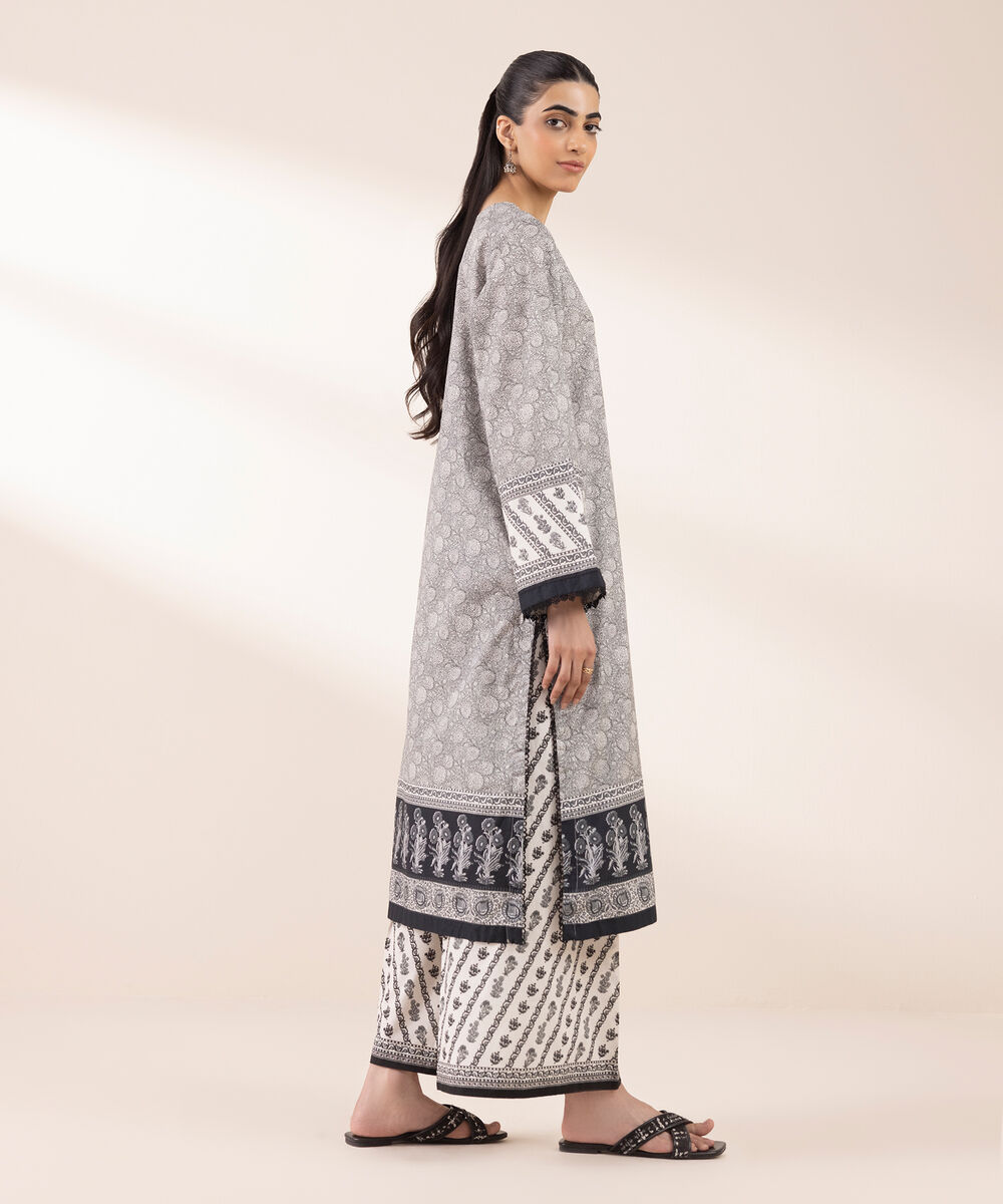 Women's RTW Cambric Grey Printed A-Line Shirt