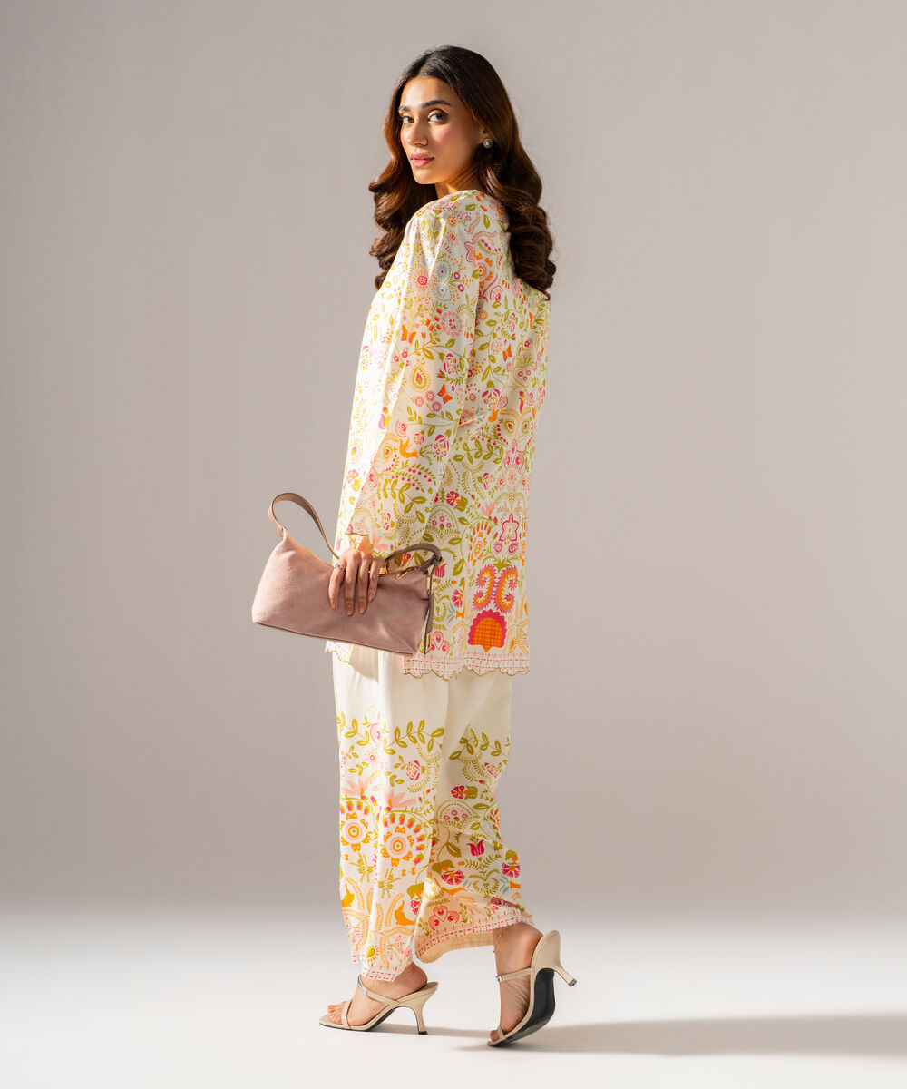 Women's RTW Arabic Lawn Printed Off White Straight Shirt