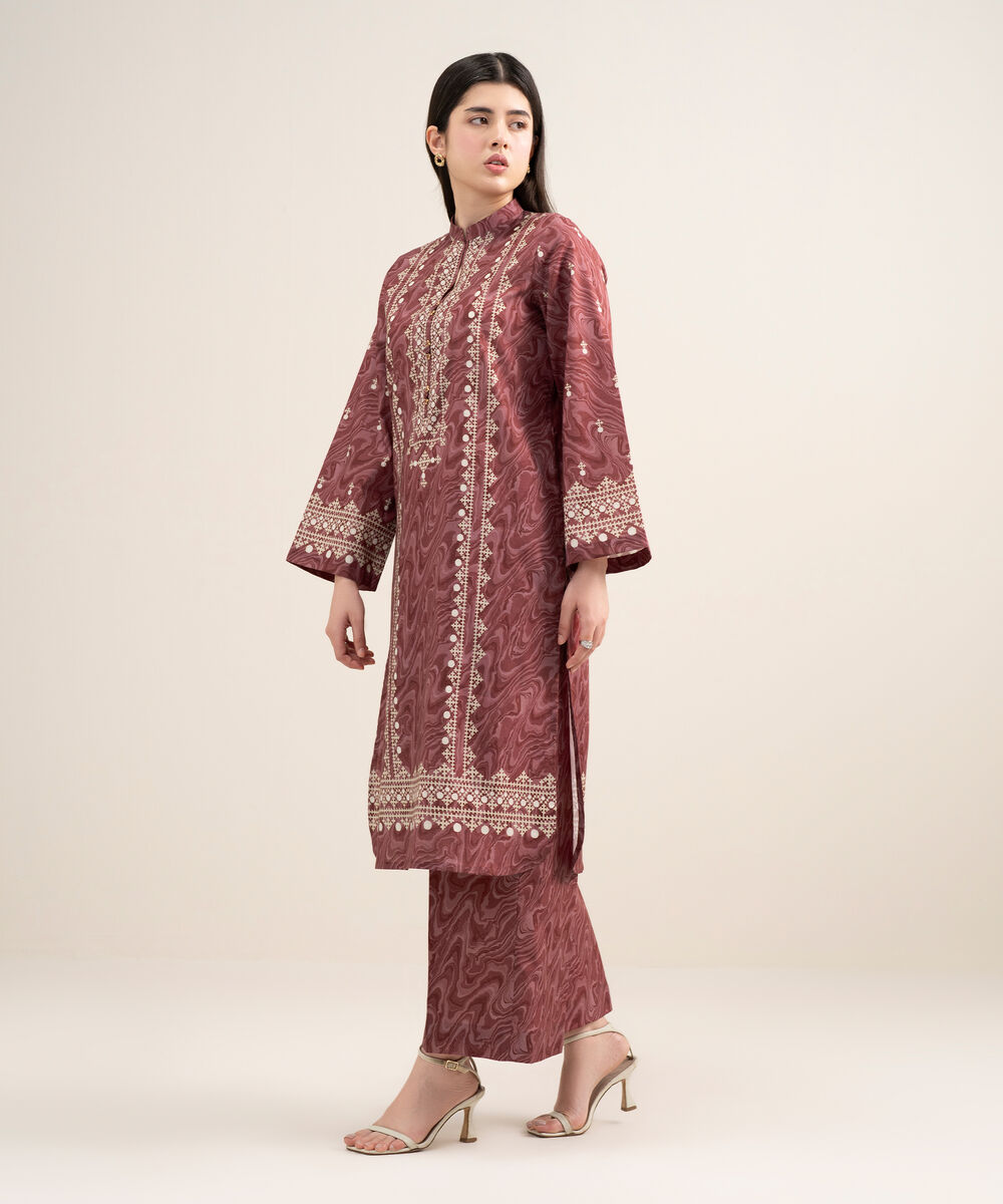 Women's Unstitched Lawn Printed Red 2 Piece Suit