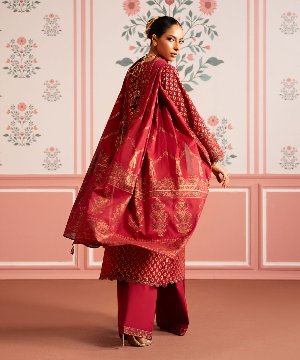 Women's RTW Lawn Red Printed A-Line Shirt