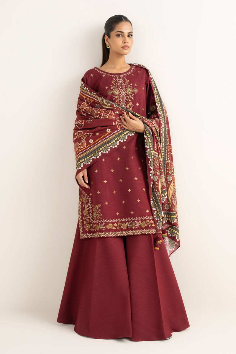 3 Piece - Embroidered Khaddar Suit