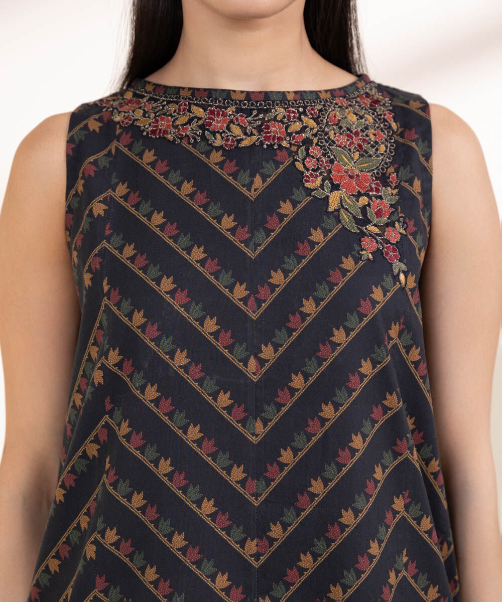 Unstitched Women's Embroidered Lawn Black Three Piece Suit