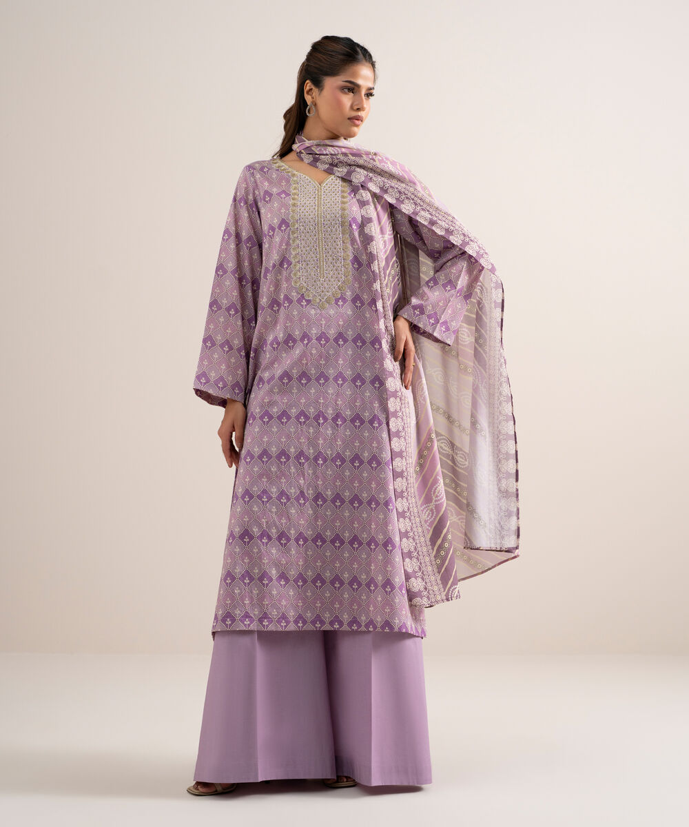 Women's Unstitched Lawn Embroidered Olive Green 3 Piece Suit