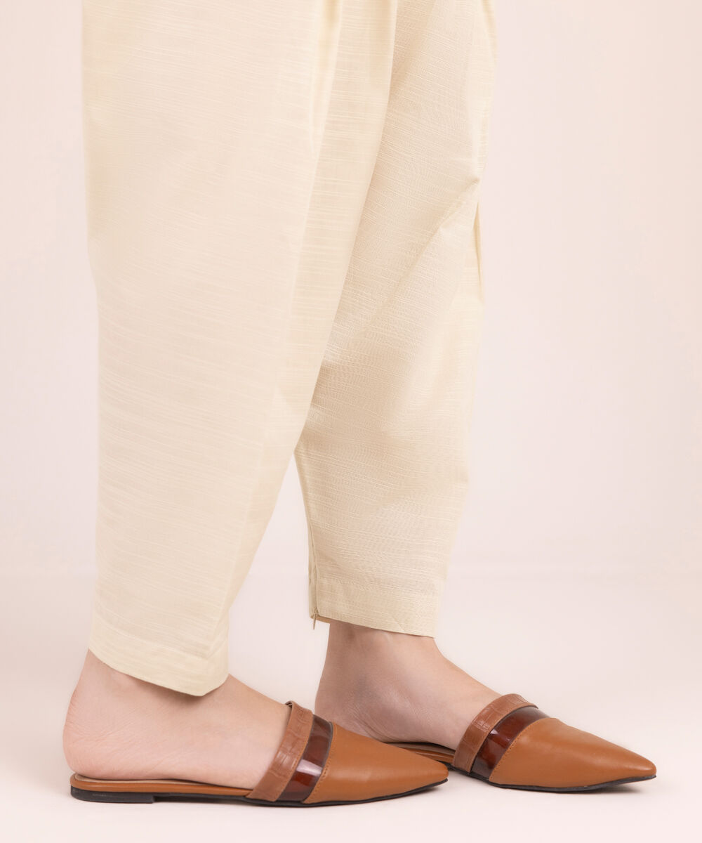 Women's RTW Khaddar Solid Off White Skinny Shalwar