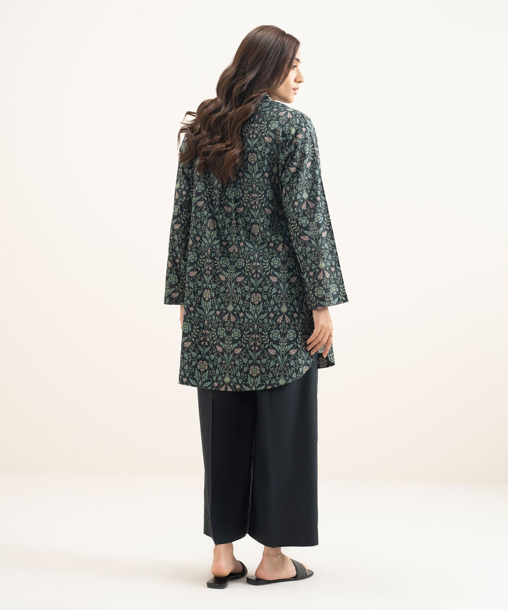 Women's RTW Cotton Viscose Printed Black Straight Shirt