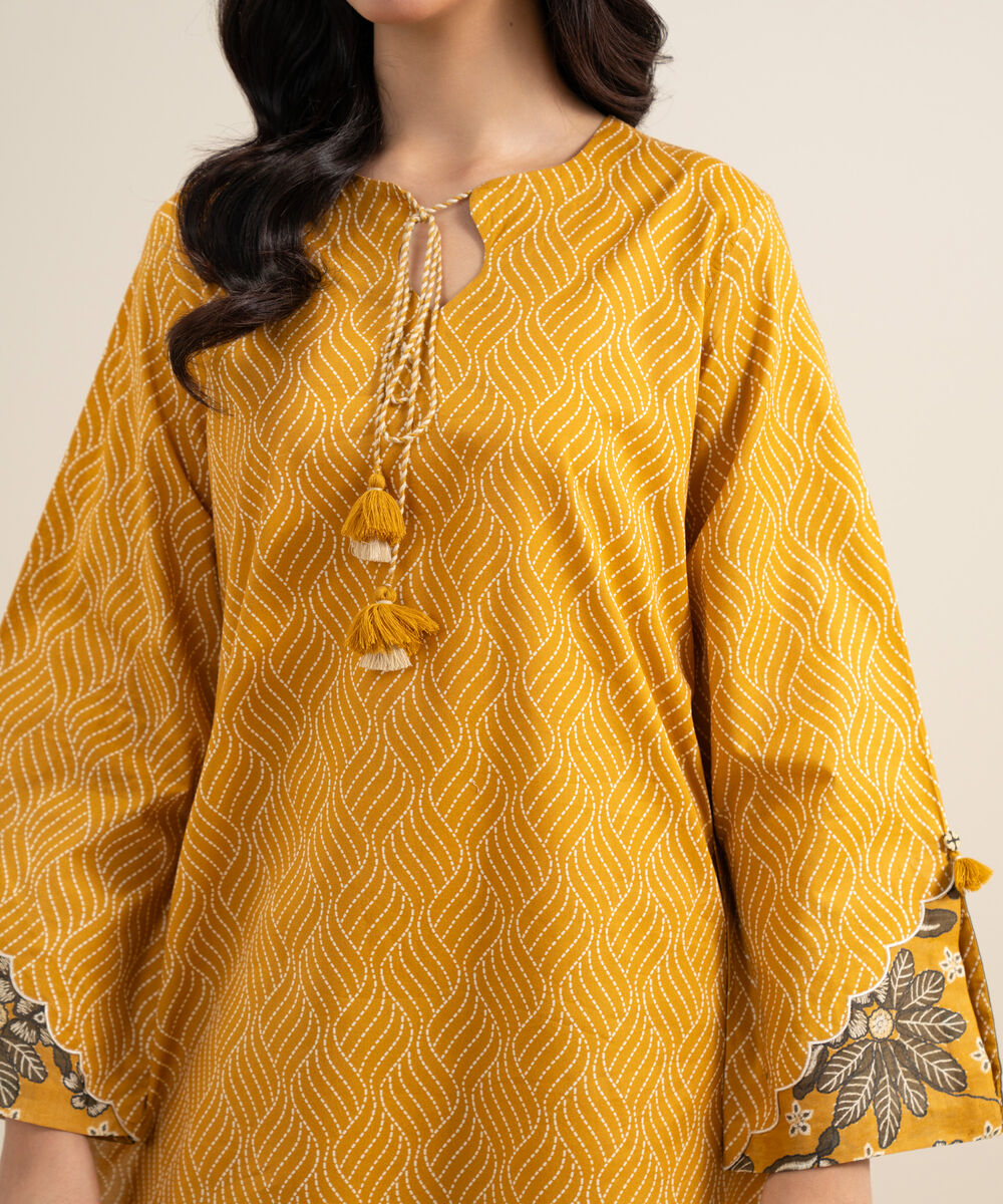 Women's Unstitched Lawn Printed Mustard 3 Piece Suit