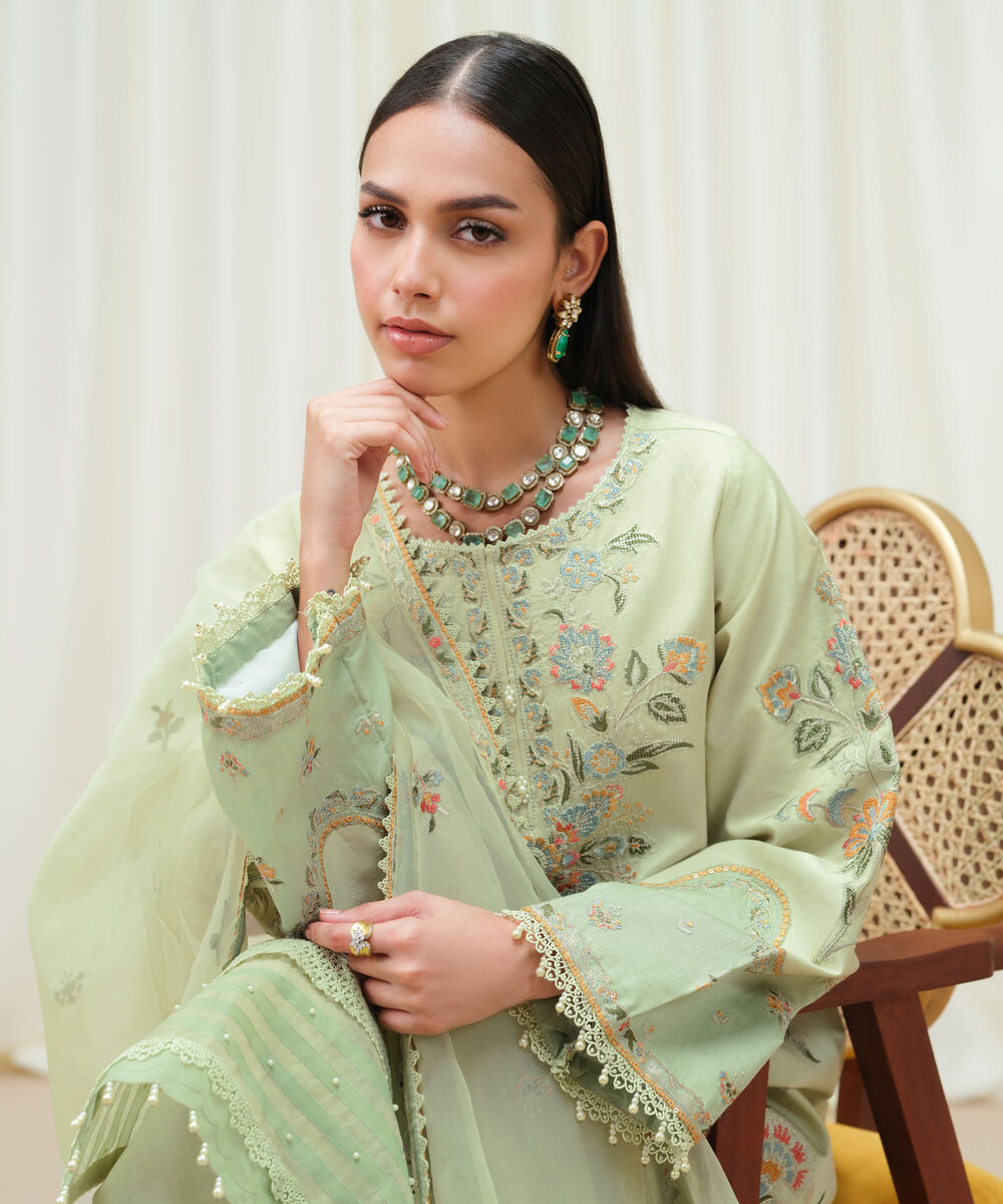 Women's Unstitched Cotton Net Dyed Three Piece Suit