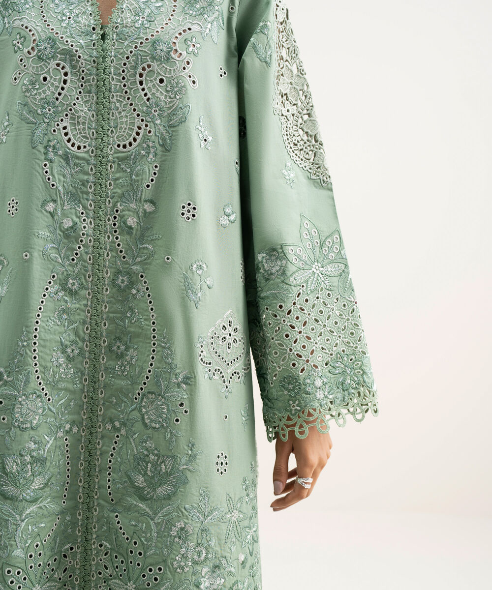 Women's Unstitched Lawn Embroidered Green 3 Piece Suit