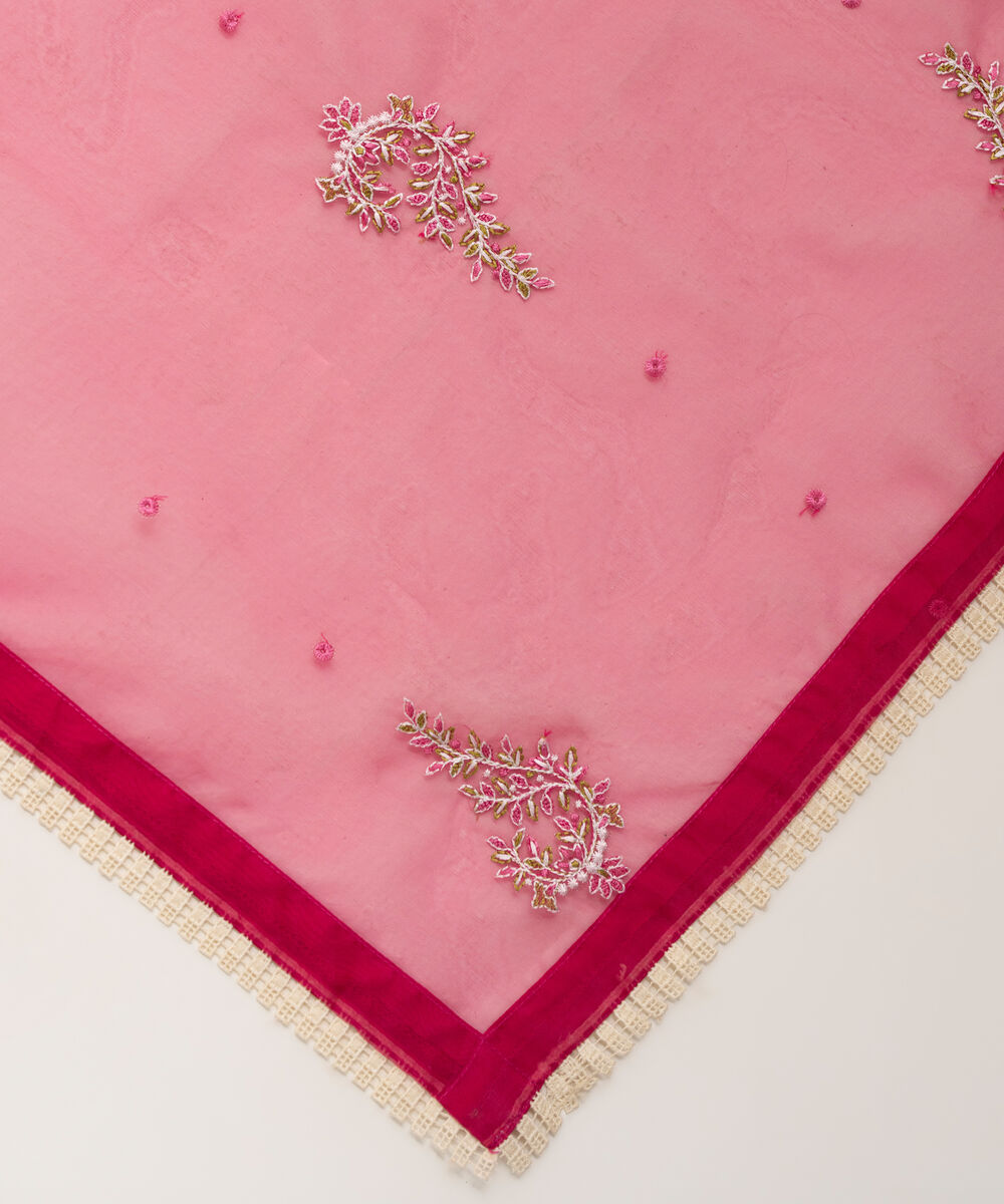Women's RTW Blended Organza Embroidered Pink Dupatta
