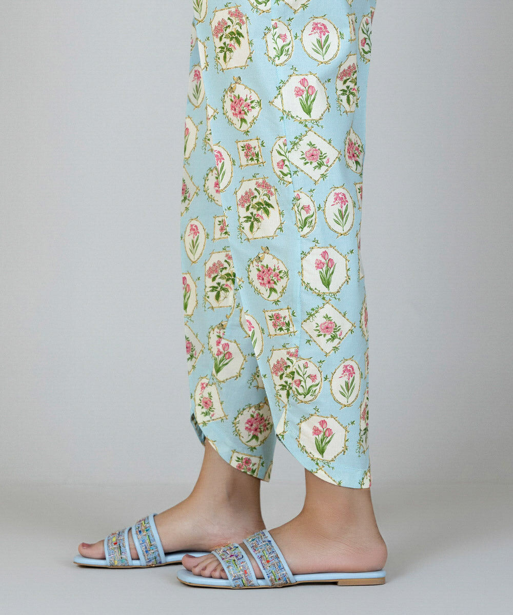 Woman - Blue Printed Poplin Tulip Shalwar