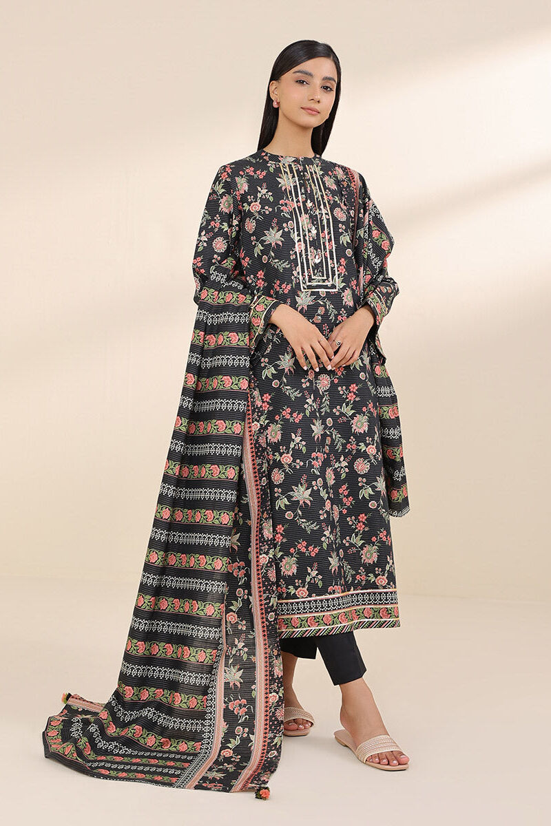 3 Piece - Printed Zari Khaddar Suit