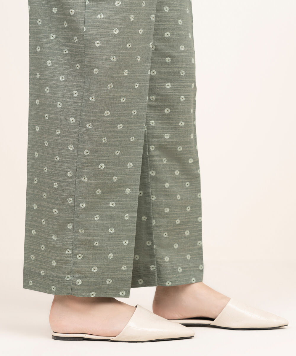 Women's RTW Cotton Printed Grey Straight Pants